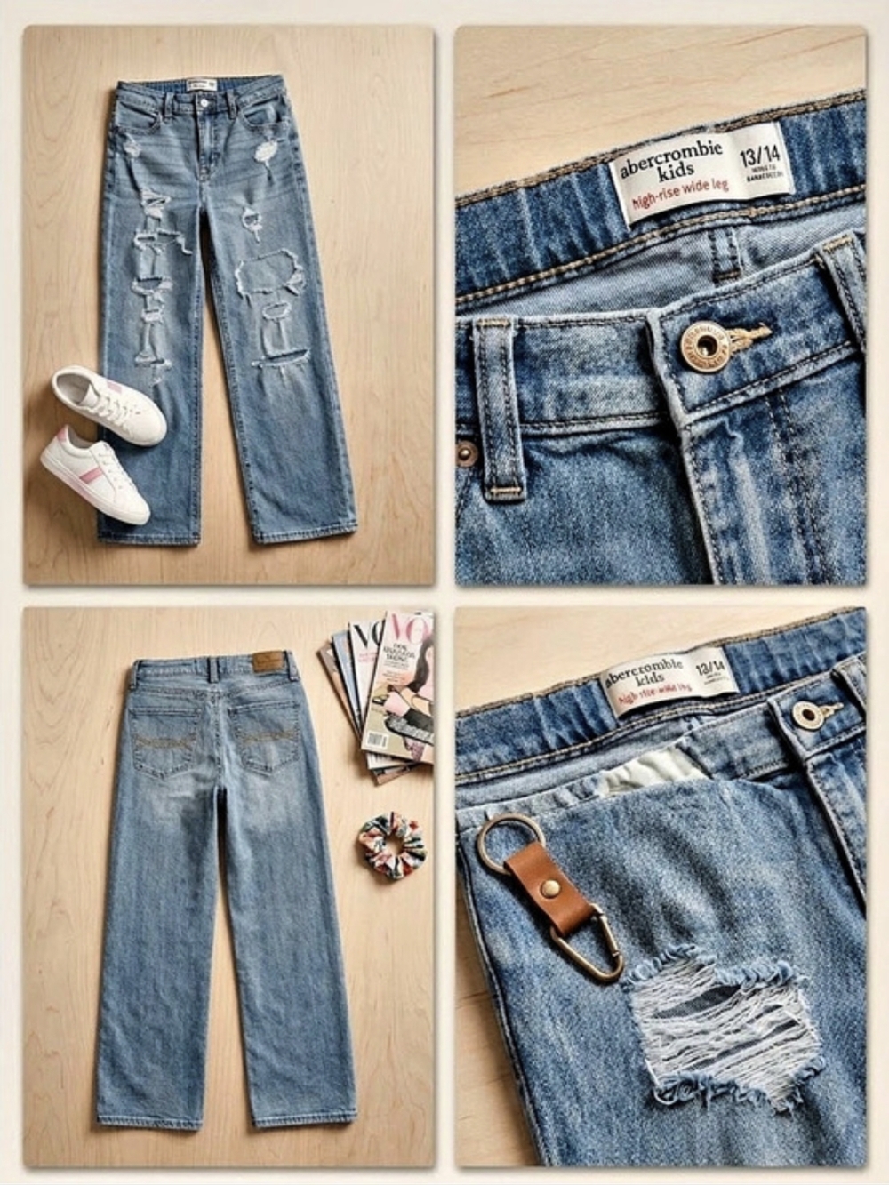 Abercrombie Kids High-rise Wide Leg jeans Distressed Look